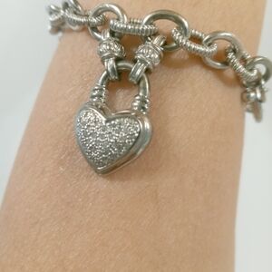 Vintage sterling silver diamonds heart bracelet